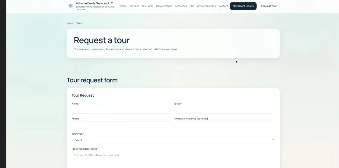 Group home — tour form